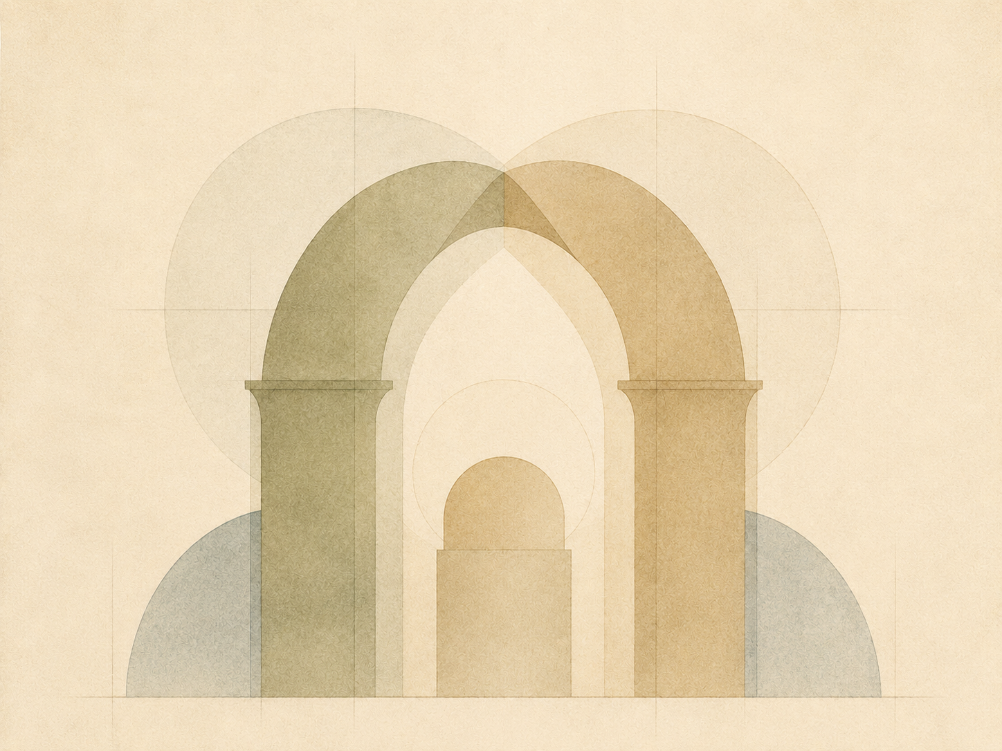 Abstract illustration of nested stone arches, representing elderly care
