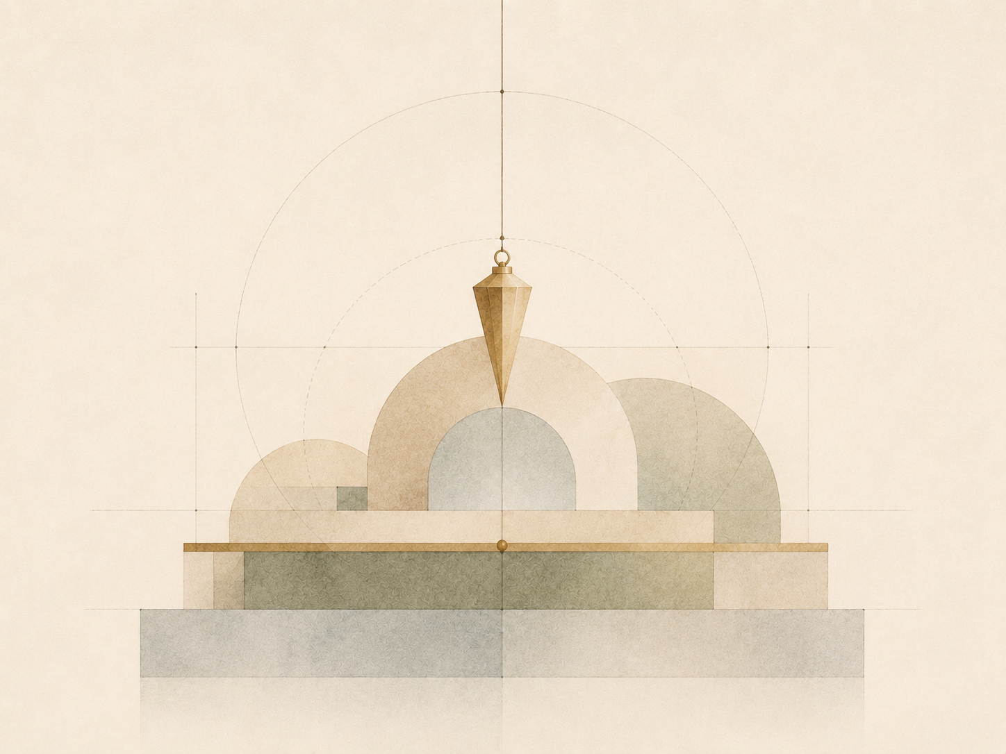 Abstract illustration of a plumb line over a stepped structure, representing risk and compliance